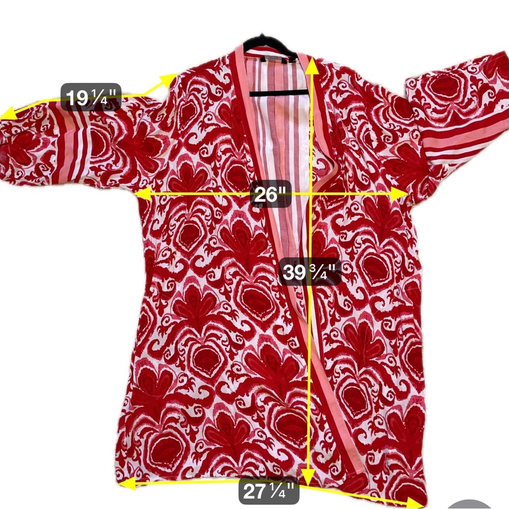 Dennis Basso Women’s Red White Duster Kimono Bohemian Hippie Western Cowgirl 2X - Picture 7 of 10